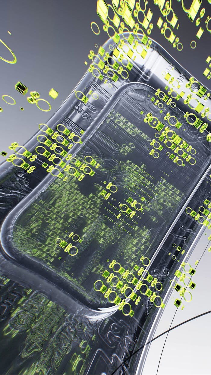 team-01 A dynamic 3D illustration showcasing futuristic technology with neon details.